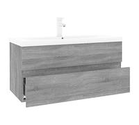 Mokuyary Armario de lavabo con lavabo empotrado, color gris, material de madera Sonoma con cajón, armario de baño, armario bajo mueble de baño, armario de baño para baño, cocina -D