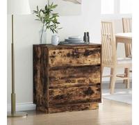 Mokuyary - Armario de noche con cajón (roble ahumado, 71 x 34,5 x 75 cm, mesa auxiliar para sofá, armario lateral, montaje fácil para dormitorio, sala de estar
