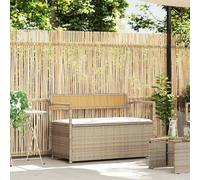 Mokuyary Banco de jardín con cojínbeige y Blanco Crema | poliratán banco de jardin con baul de almacenaje Resistente y Duradero para Patio,Terraza,Parque y Exterior