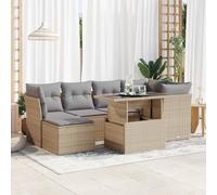 Mokuyary Banco de jardín de 7 piezas con cojín de poliratán beige sofá sofá muebles de jardín para balcón terraza con almacenamiento M332K190