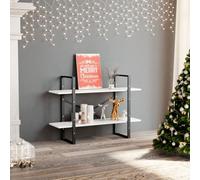 Mokuyary - Biblioteca de 2 niveles, color blanco, 100 x 30 x 70 cm, madera de ingeniería, mueble de almacenamiento con compartimientos, armario estantería para libros para sala de estar, oficina