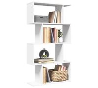 Mokuyary - Biblioteca separadora de habitaciones, 4 niveles, color blanco, 70 x 24 x 129 cm, madera de ingeniería, armario de almacenamiento con compartimentos para salón, dormitorio
