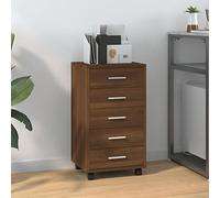 Mokuyary Cajonera con ruedas, aspecto de roble marrón, contenedor con 5 cajones, armario con ruedas, armario móvil, contenedor de oficina, mesa auxiliar para salón