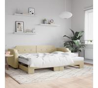 Mokuyary Cama de día extensible, color crema, 100 x 200 cm, de tela, sofá cama con somier, estructura de cama, cama de invitados, sofá cama sin colchón, sofá cama para salón, dormitorio
