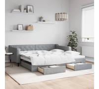 Mokuyary Cama de día extensible con cajones, color gris claro, 100 x 200 cm, de tela, sofá cama, tapizado, extensible con cama de invitados, sofá cama para adultos y 2 personas