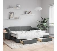 Mokuyary Cama de día extensible con cajones, color gris oscuro, 90 x 190 cm, tela, sofá cama con somier, estructura de cama, cama de invitados, sofá cama sin colchón para salón, dormitorio
