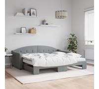 Mokuyary Cama de día extensible con colchón gris claro, 90 x 190 cm, tela, sofá cama con somier, estructura de cama, cama de invitados, sofá cama para salón, dormitorio -B