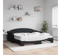 Mokuyary Cama de día extensible con colchones, color negro, 90 x 190 cm, tela, sofá cama con somier, estructura de cama, cama de invitados, sofá cama para salón, dormitorio -B1