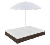 Mokuyary Cama de salón exterior con sombrilla de polirratán marrón, tumbona de playa con respaldo ajustable de 7 posiciones, tumbona de jardín para jardín, balcón, terraza, camping, playa, piscina