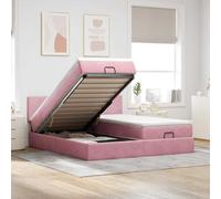 Mokuyary Cama otomana con colchones rosa, 180 x 200 cm, marco de cama de terciopelo, cama con somier de láminas, plataforma marco de cama, fácil montaje para dormitorio, habitación de invitados -B