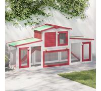 Mokuyary - Conejera grande para exteriores, color rojo y blanco, 201 x 45 x 85 cm, madera, jaula de recinto para conejos, animales pequeños
