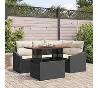 Mokuyary Conjunto de comedor de jardín con cojín, color negro y crema, 100 x 55 x 73 cm, balcón, jardín, salón, exterior, esquinero, sala de estar, pequeño mueble de salón, sofá de esquina