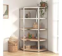 Mokuyary Estantería de carga pesada de esquina con 5 estantes, acero plateado y material de madera, para cargas pesadas, sótano, almacén, estantería de taller para salón, dormitorio, cocina