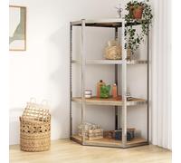 Mokuyary - Estantería de esquina de 4 niveles, acero y madera de ingeniería, estante de carga pesada, almacenamiento para cocina, salón, garaje