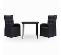 Mokuyary Grupo de comedor de jardín de 3 piezas, con cojín, color negro, mesa de comedor, comedor, impermeable, balcón, terraza, 80 cm, longitud de tafetán M309K491