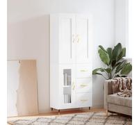 Mokuyary Highboard blanco, 69,5 x 34 x 180 cm, material de madera, armario de almacenamiento, aparador de alto brillo, con espacio de almacenamiento para cocina, salón, comedor, buffet de cocina
