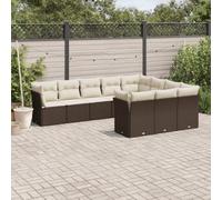 Mokuyary Juego de 10 sofás de jardín con cojines de poliratán marrón, muebles de jardín, para terraza, balcón, jardín -H