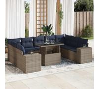 Mokuyary Juego de 10 sofás de jardín con cojines gris de polirratán de acacia, muebles de exterior, muebles de terraza, salón de jardín, para terraza, balcón, jardín -F