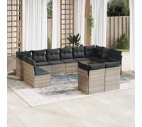 Mokuyary Juego de 12 sofás de jardín con cojines gris claro de poliratán, juego de muebles de exterior, muebles de terraza, salón de jardín, para terraza, balcón, jardín -F