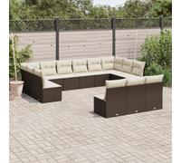 Mokuyary Juego de 13 sofás de jardín con cojines de polirratán marrón, muebles de exterior, muebles de terraza, salón de jardín, para terraza, balcón, jardín -F