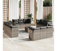Mokuyary Juego de 13 sofás de jardín con cojines gris claro de poliratán, juego de muebles de exterior, muebles de terraza, salón de jardín, para terraza, balcón, jardín -F