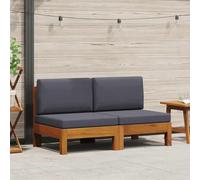 Mokuyary Juego de 2 sofás centrales con cojines de madera maciza de acacia, muebles de jardín, muebles de terraza, salón de jardín, terraza, balcón, jardín