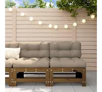 Mokuyary Juego de 2 sofás centrales de jardín, color marrón miel de madera maciza de pino, muebles de exterior, muebles de terraza, salón de jardín para terraza, balcón, jardín -A