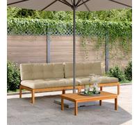 Mokuyary Juego de 2 sofás centrales de jardín con cojines de madera de acacia, muebles de jardín para exteriores, muebles de terraza, salón de jardín para terraza, balcón, jardín -B