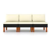 Mokuyary Juego de 3 sofás centrales de poli ratán y madera de eucalipto para jardín, muebles de exterior, balcón, jardín