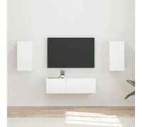 Mokuyary Juego de 4 estantes de pared para TV, color blanco brillante, material de madera, conjunto modular de salón, soporte de TV multiposición, para colgar en la pared del salón
