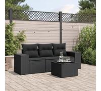 Mokuyary Juego de 4 sofás de jardín con cojines de polirratán, color negro, juego de muebles de jardín, para terraza, balcón, jardín, A24