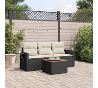 Mokuyary Juego de 4 sofás de jardín con cojines de polirratán, color negro, juego de muebles de jardín, para terraza, balcón, jardín, A30