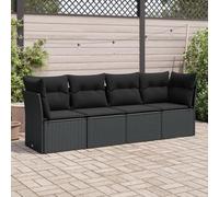 Mokuyary Juego de 4 sofás de jardín con cojines de polirratán, color negro, juego de muebles de jardín, para terraza, balcón, jardín A12