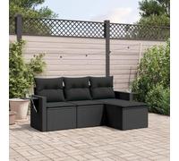 Mokuyary Juego de 4 sofás de jardín con cojines de polirratán, color negro, juego de muebles de jardín, para terraza, balcón, jardín A20