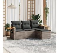 Mokuyary Juego de 4 sofás de jardín con cojines gris de poliratán para exteriores, muebles de terraza, salón de jardín, para terraza, balcón, jardín -Q