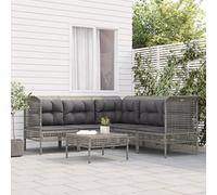 Mokuyary Juego de 6 muebles de jardín con cojines de poliratán gris, juego de muebles de exterior, muebles de terraza, salón de jardín, para terraza, balcón, jardín -F
