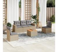 Mokuyary Juego de 6 sofás de jardín con cojines beige de polirratán, juego de muebles de exterior, muebles de terraza, salón de jardín, para terraza, balcón, jardín A24