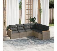 Mokuyary Juego de 6 sofás de jardín con cojines gris de poliratán para jardín, muebles de exterior, muebles de terraza, salón de jardín, para terraza, balcón, jardín A30