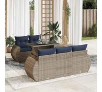 Mokuyary Juego de 6 sofás de jardín con cojines gris de polirratán de acacia, muebles de exterior, muebles de terraza, salón de jardín, para terraza, balcón, jardín -F