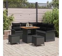 Mokuyary Juego de 8 cojines de jardín con cojín, color negro, poliratán para balcón, muebles de balcón, exteriores, jardín, jardín, jardín, terraza, color negro, 80 cm, longitud de tafetán M336K129