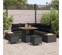 Mokuyary Juego de 8 sofás de jardín, color negro, poliratán para balcón, muebles de balcón, exteriores, exteriores, jardín, jardín, 80 cm, longitud de tafetán M336K909