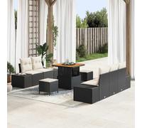 Mokuyary Juego de 8 sofás de jardín con cojín, color negro, polirratán para balcón, muebles de balcón, jardín, exterior, jardín, jardín, color cojín, 80 cm, longitud de tafetán M336K725