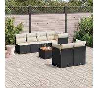 Mokuyary Juego de 8 sofás de jardín con cojines de polirratán, color negro, juego de muebles de jardín, para terraza, balcón, jardín, A24