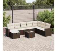 Mokuyary Juego de 9 sofás de jardín con cojines de poliratán marrón, muebles de jardín, juego de muebles de exterior, muebles de terraza, salón de jardín, para terraza, balcón, jardín A20