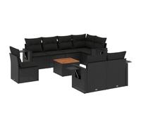 Mokuyary Juego de 9 sofás de jardín con cojines negros de polirratán para exteriores, fácil de limpiar, resistente a la intemperie, sofá de jardín para terraza, balcón, color negro, 3 piezas centrales