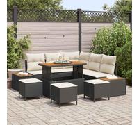 Mokuyary Juego de 9 sofás de jardín, negro, poliratán para balcón, muebles de balcón, exteriores, exteriores, jardín, jardín, 110 cm, longitud de tafetán M336K920