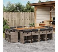 Mokuyary - Juego de comedor de jardín, 13 piezas, color gris resina trenzada para 12 personas, muebles de mesa con 12 sillas para terraza, jardín, balcón -A18