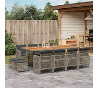 Mokuyary - Juego de comedor de jardín, 13 piezas, color gris resina trenzada para 12 personas, muebles de mesa con 8 sillas y 4 reposapiés para terraza, jardín, balcón -A1