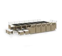 Mokuyary - Juego de comedor de jardín, 19 piezas, resina trenzada beige para 18 personas, muebles de mesa y 14 sillas con 4 reposapiés para terraza, jardín, balcón