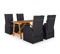 Mokuyary - Juego de comedor de jardín, 5 piezas, color negro para 4 personas, muebles de mesa y 4 sillas, para terraza, jardín, balcón -A18